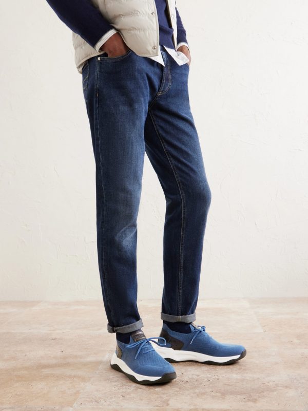 Shadow Leather-Trimmed Stretch-Knit Sneakers - OU