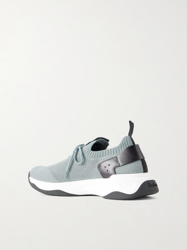 Shadow Leather-Trimmed Stretch-Knit Sneakers - BK