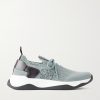 Shadow Leather-Trimmed Stretch-Knit Sneakers