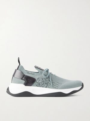 Shadow Leather-Trimmed Stretch-Knit Sneakers Shadow Leather-Trimmed Stretch-Knit Sneakers