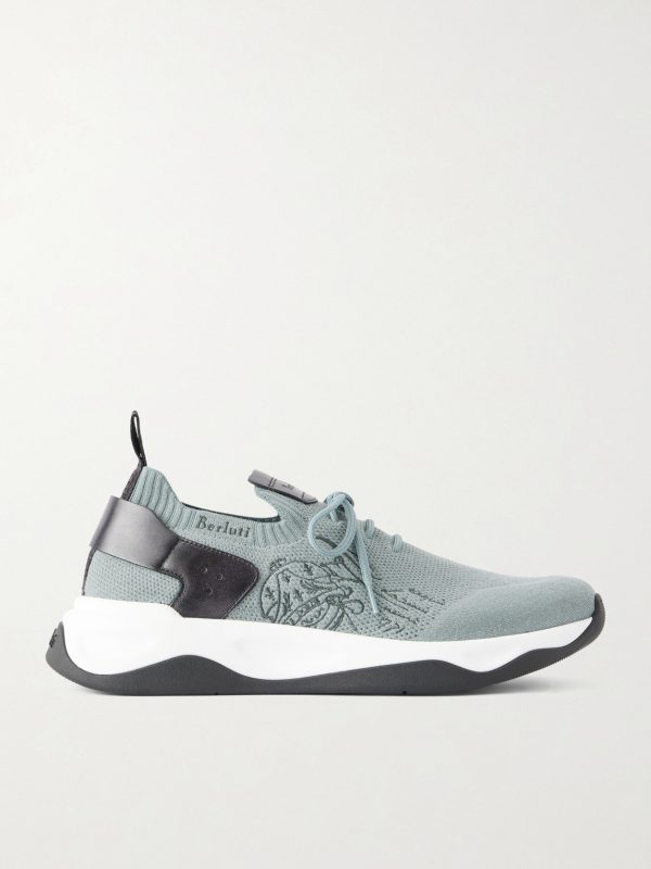 Shadow Leather-Trimmed Stretch-Knit Sneakers