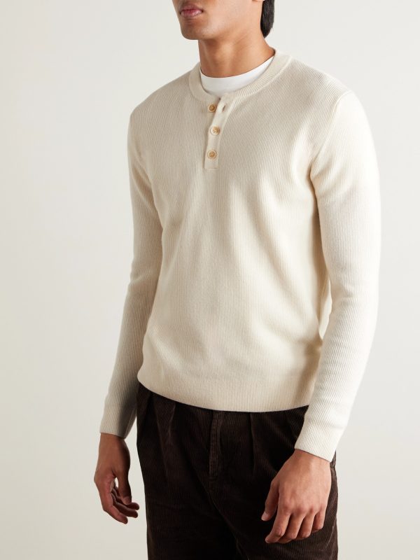 Incotex Zanone Slim-Fit Ribbed Virgin Wool Henley Sweater - FR