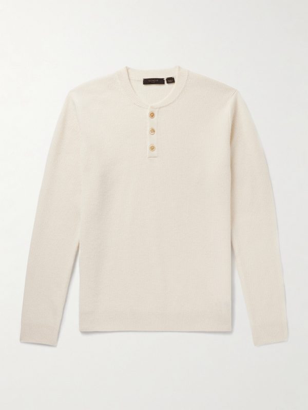 Incotex Zanone Slim-Fit Ribbed Virgin Wool Henley Sweater