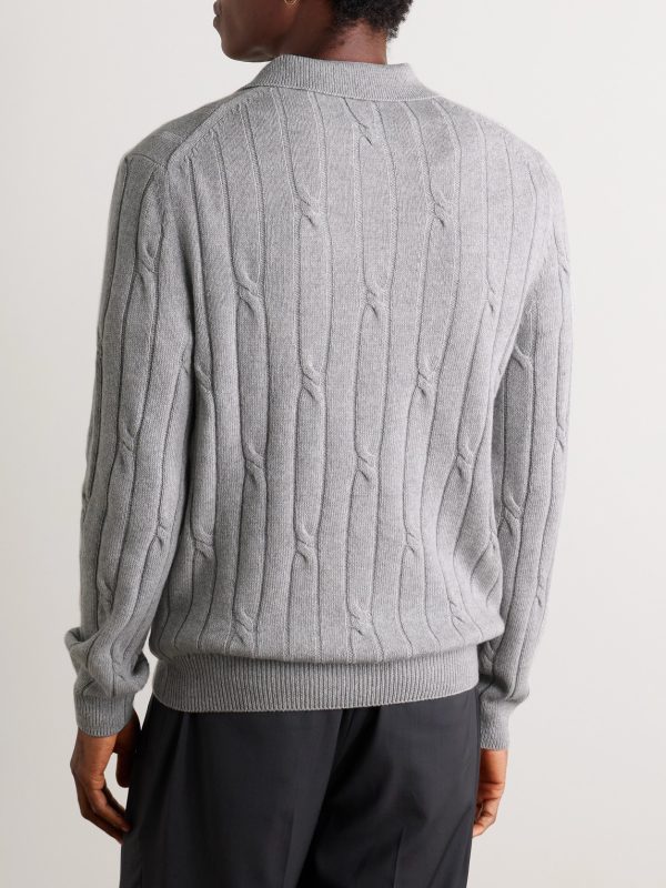 Incotex Zanone Cable-Knit Virgin Wool and Cashmere-Blend Polo Shirt - BK Incotex Zanone Cable-Knit Virgin Wool and Cashmere-Blend Polo Shirt - BK