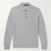 Incotex Zanone Cable-Knit Virgin Wool and Cashmere-Blend Polo Shirt Incotex Zanone Cable-Knit Virgin Wool and Cashmere-Blend Polo Shirt