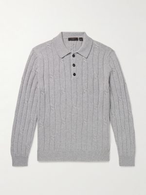 Incotex Zanone Cable-Knit Virgin Wool and Cashmere-Blend Polo Shirt
