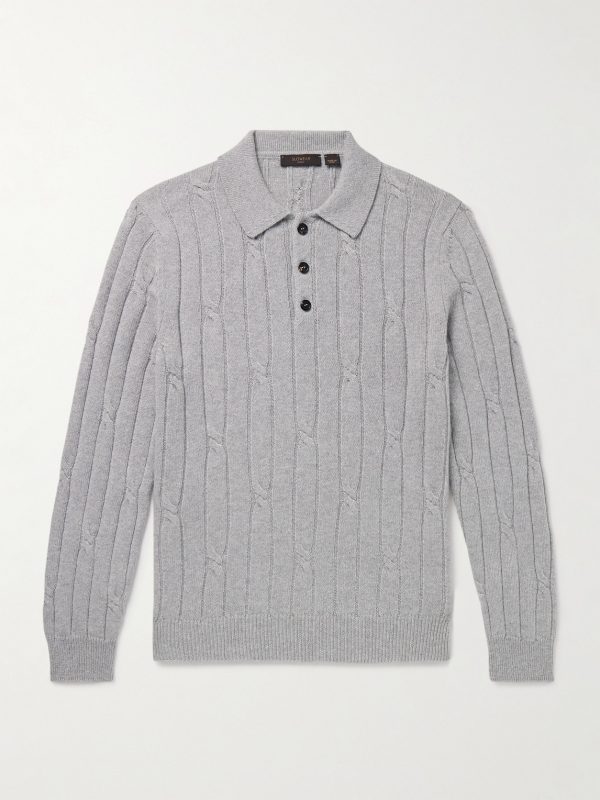 Incotex Zanone Cable-Knit Virgin Wool and Cashmere-Blend Polo Shirt Incotex Zanone Cable-Knit Virgin Wool and Cashmere-Blend Polo Shirt