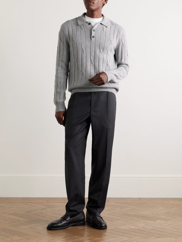 Incotex Zanone Cable-Knit Virgin Wool and Cashmere-Blend Polo Shirt - OU Incotex Zanone Cable-Knit Virgin Wool and Cashmere-Blend Polo Shirt - OU