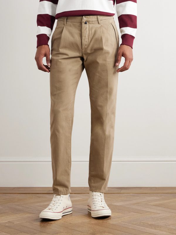Incotex Blue Division Straight-Leg Pleated Cotton and Cashmere-Blend Twill Trousers - FR Incotex Blue Division Straight-Leg Pleated Cotton and Cashmere-Blend Twill Trousers - FR