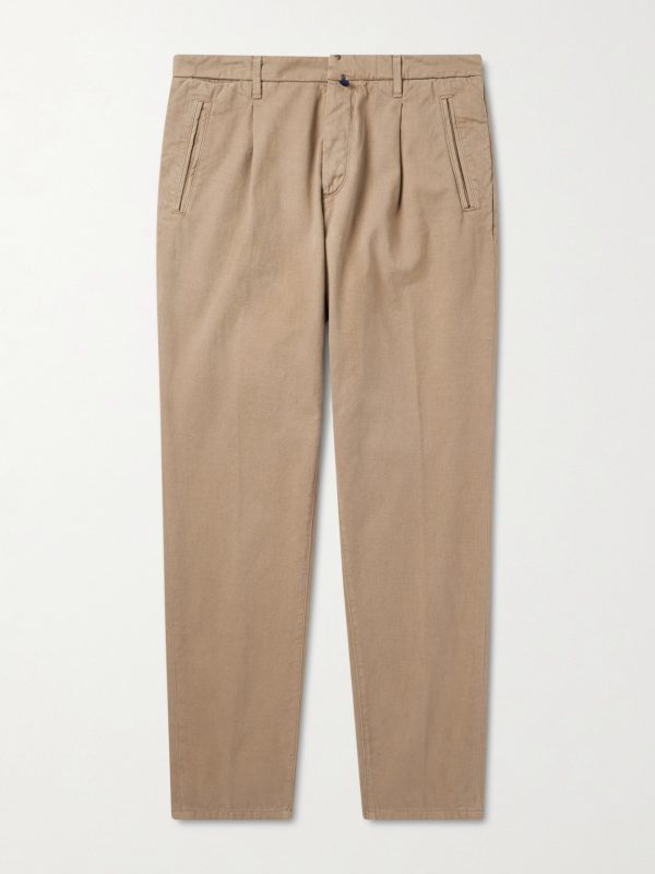 Incotex Blue Division Straight-Leg Pleated Cotton and Cashmere-Blend Twill Trousers Incotex Blue Division Straight-Leg Pleated Cotton and Cashmere-Blend Twill Trousers