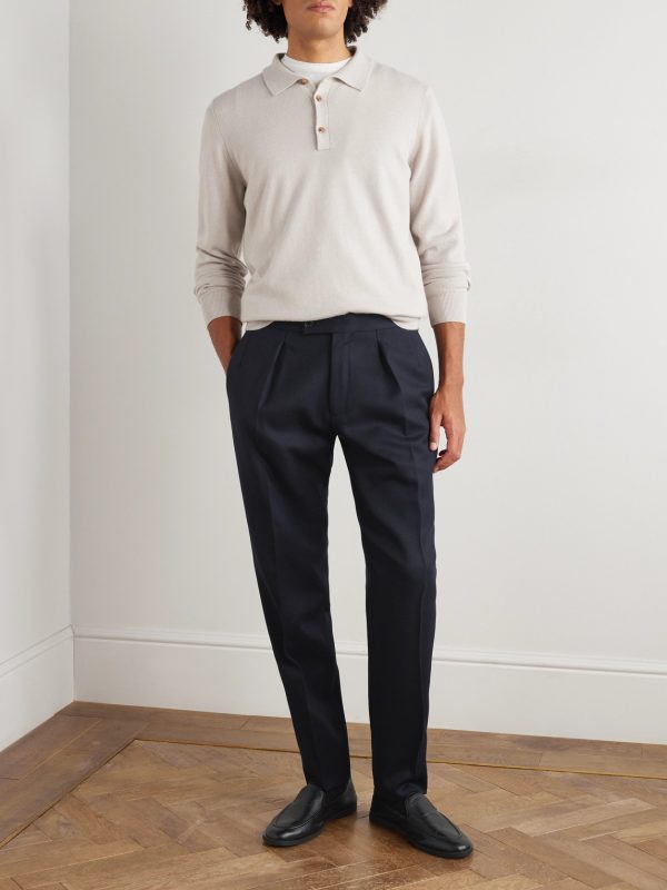 Incotex Tapered Pleated Virgin Wool-Twill Trousers - OU