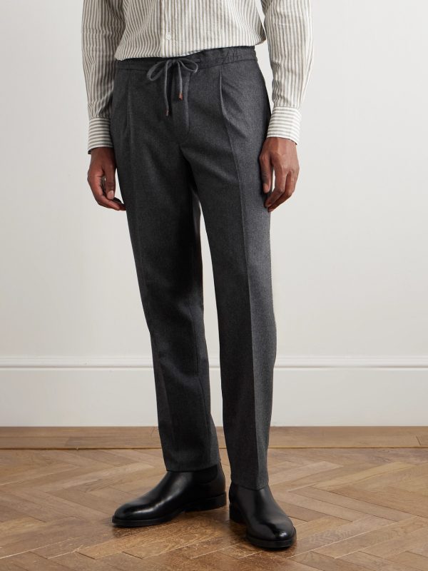 Incotex Tapered Pleated Wool and Cashmere-Blend Trousers - FR Incotex Tapered Pleated Wool and Cashmere-Blend Trousers - FR
