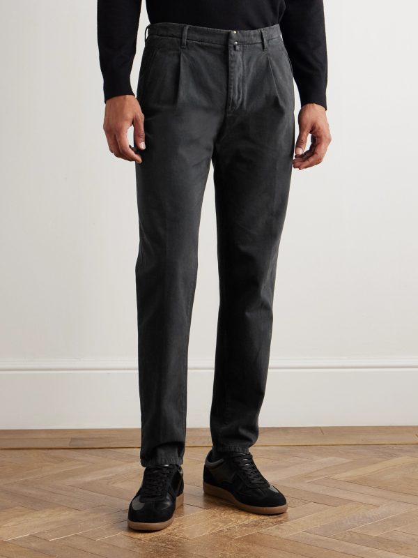 Incotex Blue Division Straight-Leg Pleated Cotton and Cashmere-Blend Twill Trousers - FR Incotex Blue Division Straight-Leg Pleated Cotton and Cashmere-Blend Twill Trousers - FR
