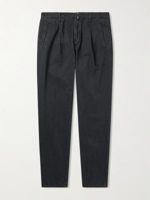 Incotex Blue Division Straight-Leg Pleated Cotton and Cashmere-Blend Twill Trousers Incotex Blue Division Straight-Leg Pleated Cotton and Cashmere-Blend Twill Trousers