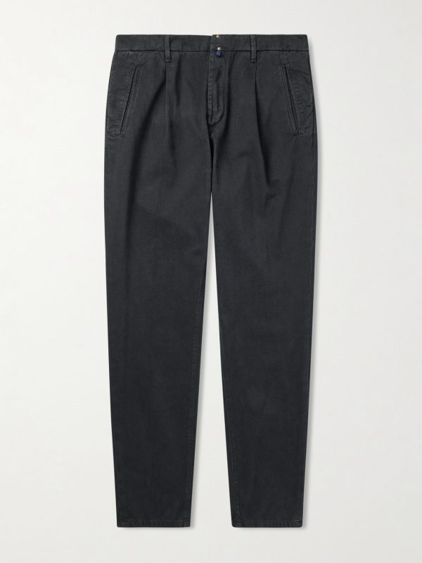 Incotex Blue Division Straight-Leg Pleated Cotton and Cashmere-Blend Twill Trousers Incotex Blue Division Straight-Leg Pleated Cotton and Cashmere-Blend Twill Trousers