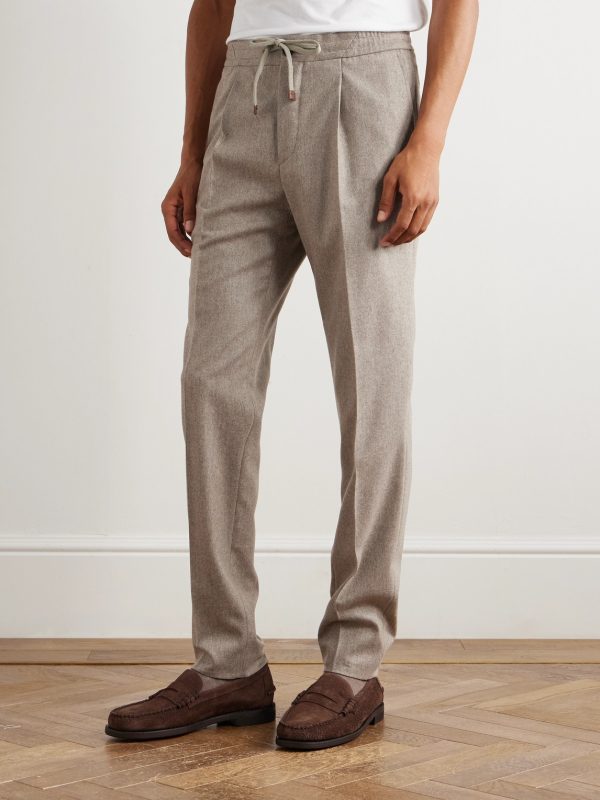 Incotex Tapered Pleated Wool and Cashmere-Blend Trousers - FR Incotex Tapered Pleated Wool and Cashmere-Blend Trousers - FR
