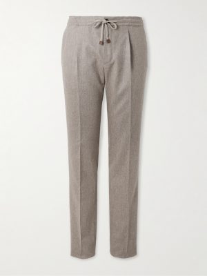 Incotex Tapered Pleated Wool and Cashmere-Blend Trousers