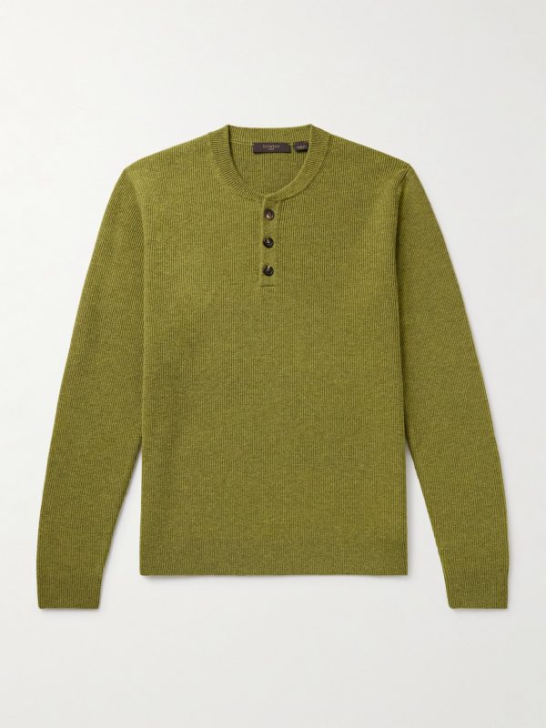 Incotex Zanone Slim-Fit Ribbed Virgin Wool Henley Sweater