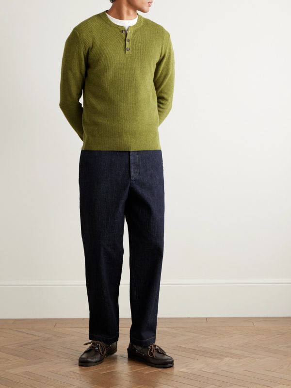 Incotex Zanone Slim-Fit Ribbed Virgin Wool Henley Sweater - OU