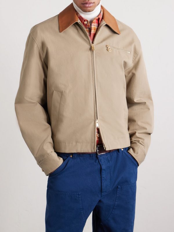 Leather-Trimmed Padded Cotton-Canvas Blouson Jacket - FR Leather-Trimmed Padded Cotton-Canvas Blouson Jacket - FR