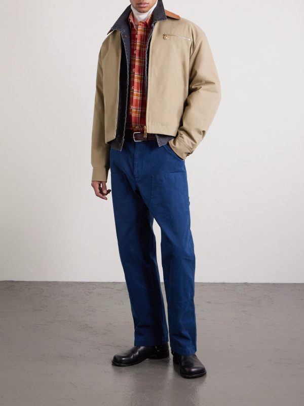 Leather-Trimmed Padded Cotton-Canvas Blouson Jacket - OU Leather-Trimmed Padded Cotton-Canvas Blouson Jacket - OU