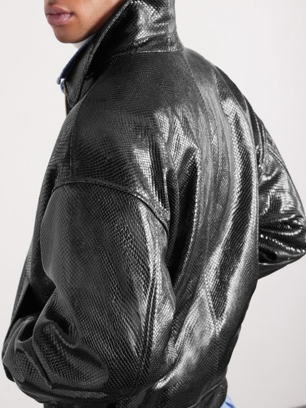 Padded Snake-Effect Leather Blouson Jacket - CU