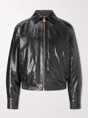 Padded Snake-Effect Leather Blouson Jacket Padded Snake-Effect Leather Blouson Jacket