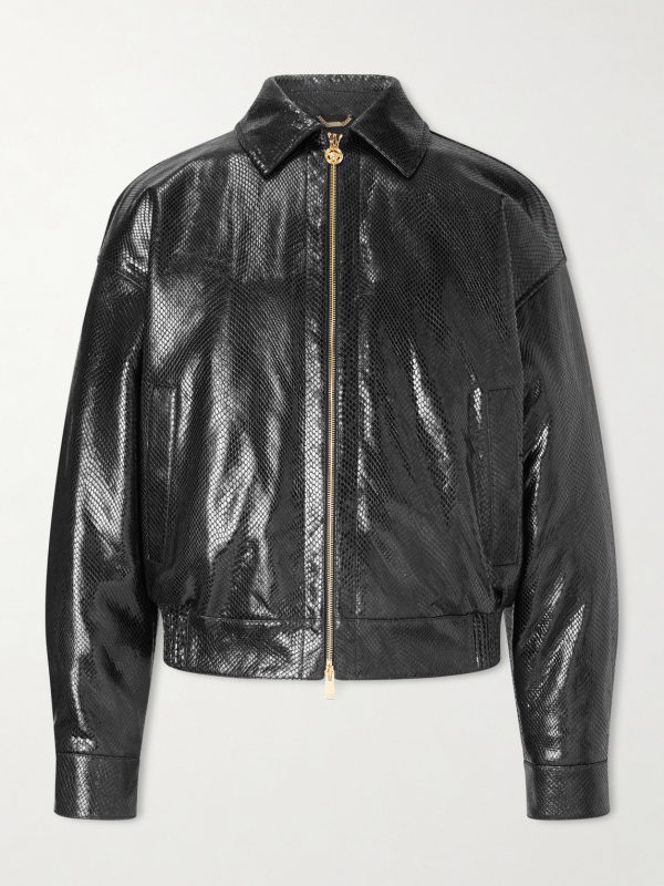 Padded Snake-Effect Leather Blouson Jacket