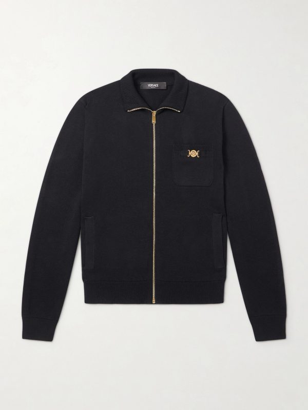 Embellished Cotton-Blend Zip-Up Sweater