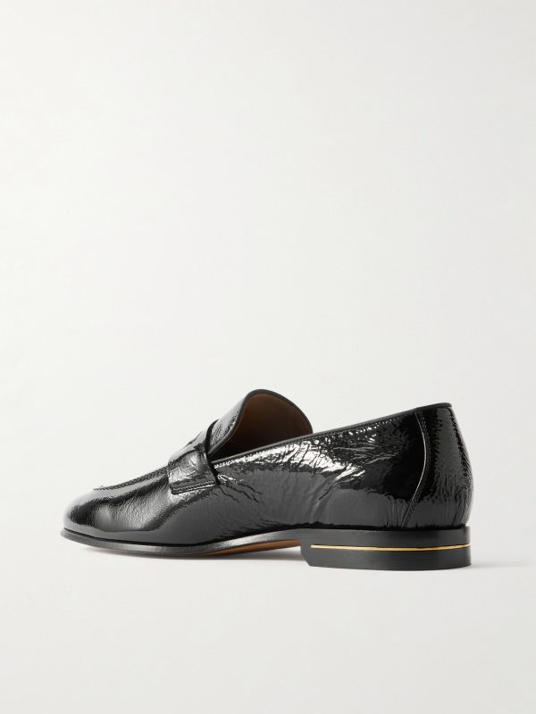Gigi Crackled Patent-Leather Penny Loafers - BK Gigi Crackled Patent-Leather Penny Loafers - BK