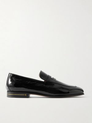 Gigi Crackled Patent-Leather Penny Loafers