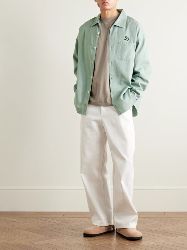 Palmer Convertible-Collar Embroidered Cotton-Twill Shirt - OU Palmer Convertible-Collar Embroidered Cotton-Twill Shirt - OU