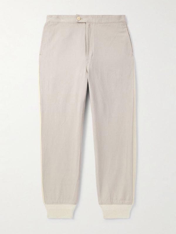 Bertone Tapered Grosgrain-Striped Cotton-Twill Trousers