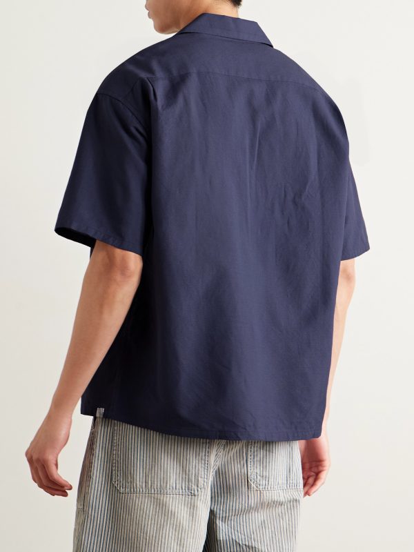 Crosby Convertible-Collar Embroidered Wool and Linen-Blend Shirt - BK Crosby Convertible-Collar Embroidered Wool and Linen-Blend Shirt - BK
