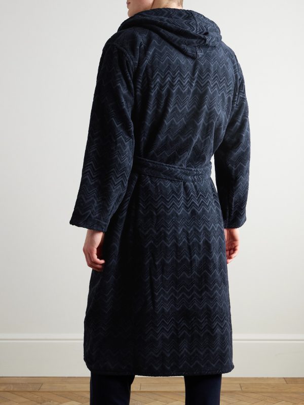 Chalk Striped Cotton-Terry Jacquard Hooded Robe - BK Chalk Striped Cotton-Terry Jacquard Hooded Robe - BK