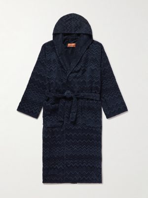 Chalk Striped Cotton-Terry Jacquard Hooded Robe Chalk Striped Cotton-Terry Jacquard Hooded Robe