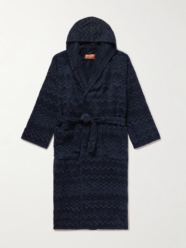 Chalk Striped Cotton-Terry Jacquard Hooded Robe Chalk Striped Cotton-Terry Jacquard Hooded Robe