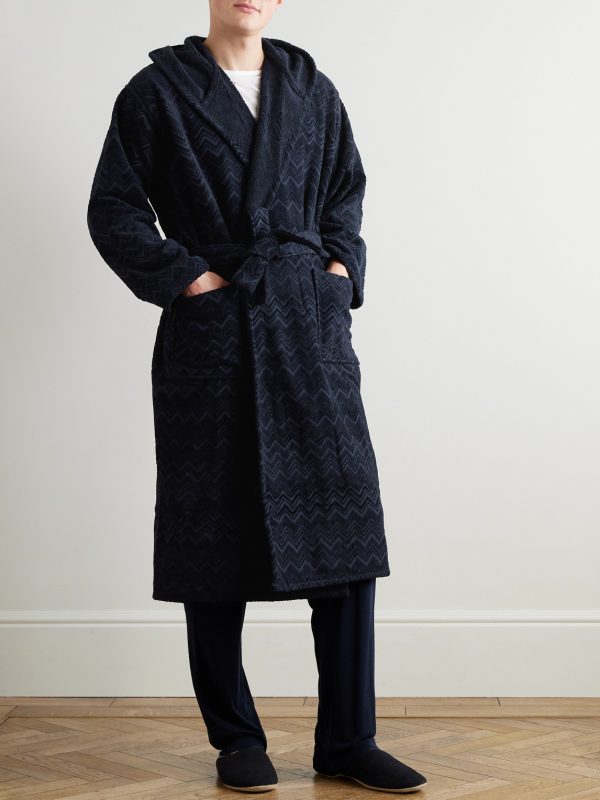 Chalk Striped Cotton-Terry Jacquard Hooded Robe - OU Chalk Striped Cotton-Terry Jacquard Hooded Robe - OU