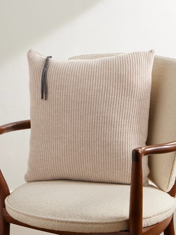Bead-Embellished Ribbed Cashmere Cushion