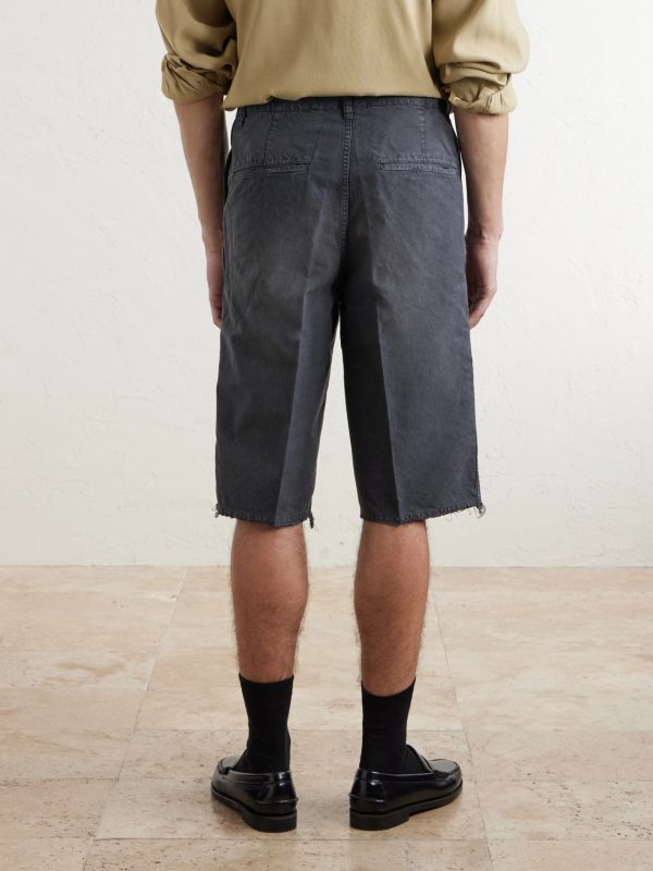 Straight-Leg Frayed Cotton-Twill Shorts - BK