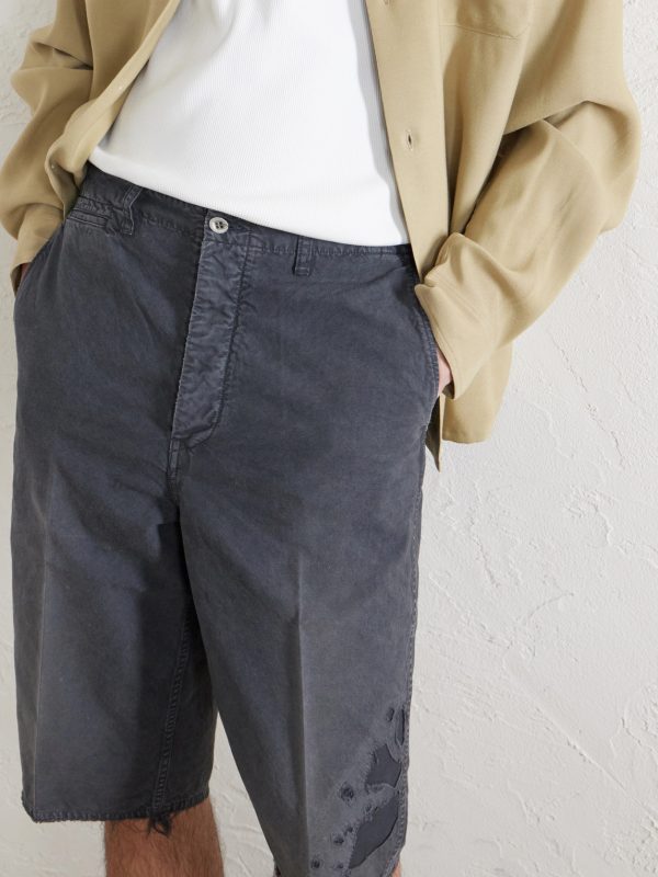 Straight-Leg Frayed Cotton-Twill Shorts - CU