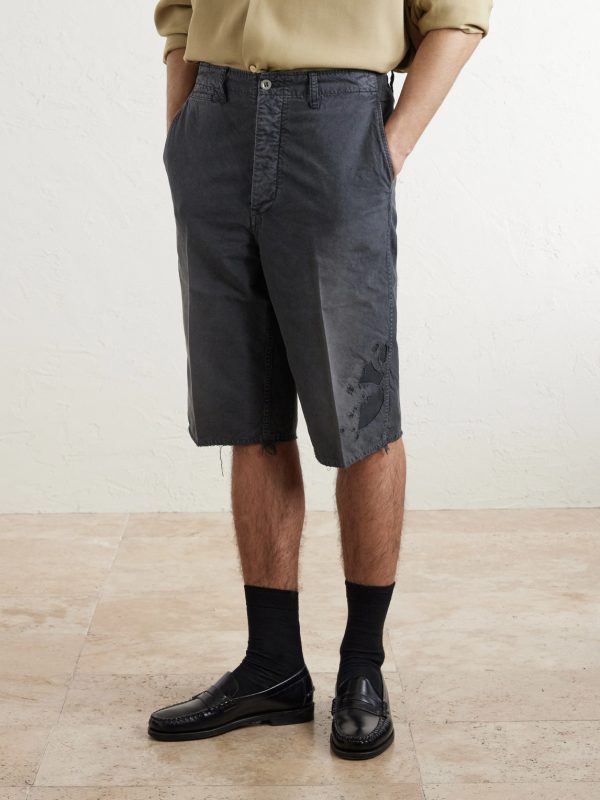 Straight-Leg Frayed Cotton-Twill Shorts - FR
