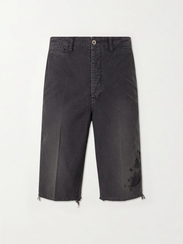 Straight-Leg Frayed Cotton-Twill Shorts