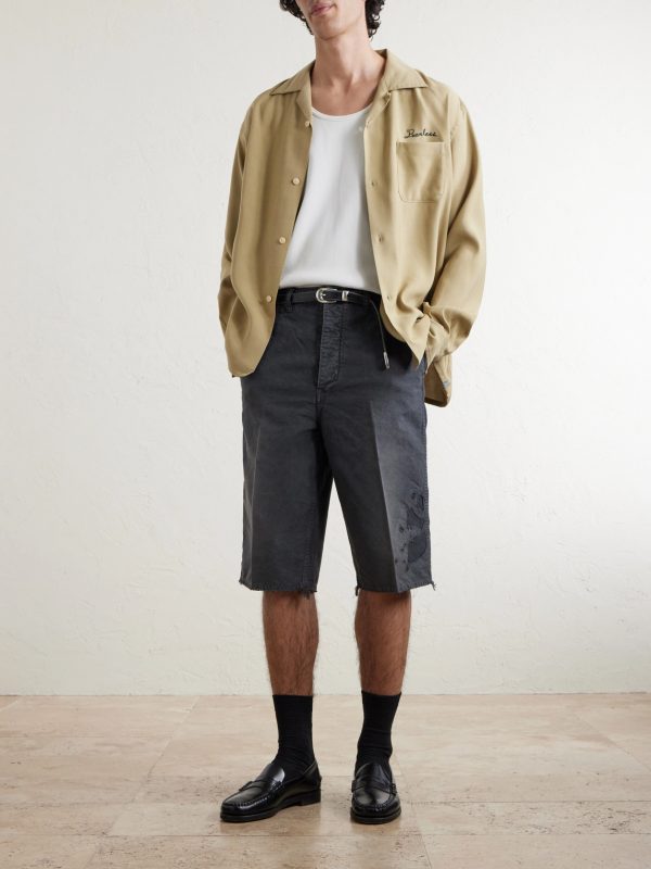 Straight-Leg Frayed Cotton-Twill Shorts - OU
