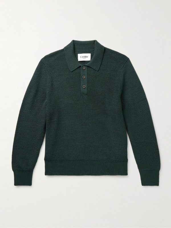 Ribbed Organic Mercerised Cotton Polo Shirt