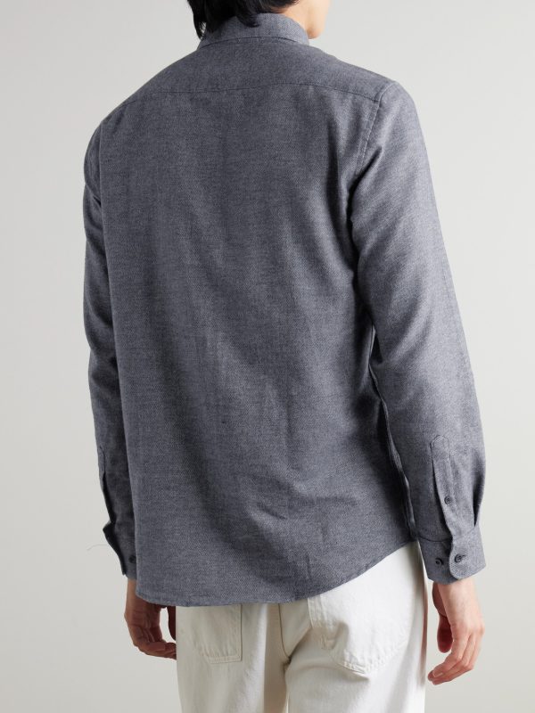 Button-Down Collar Cotton-Flannel Shirt - BK