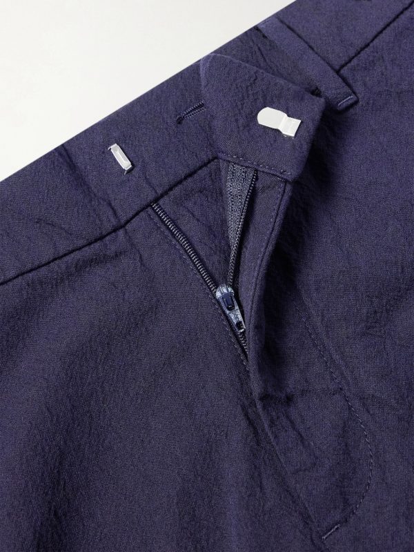 Slim-Leg Crinkled Cotton-Blend Trousers - CU