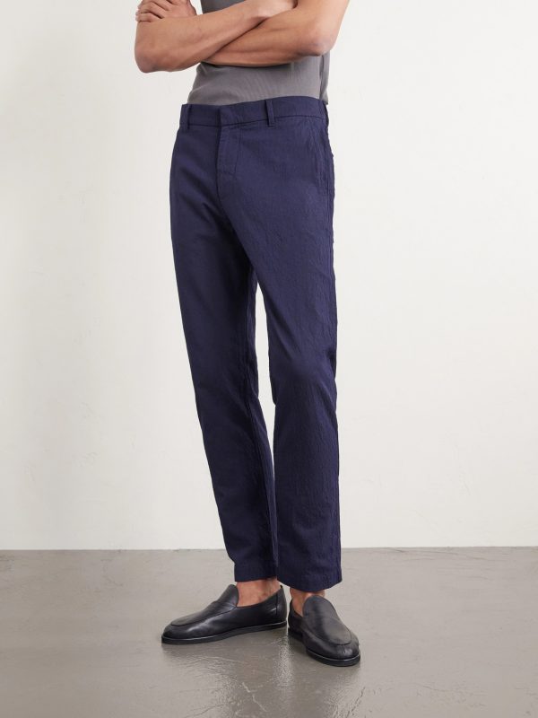 Slim-Leg Crinkled Cotton-Blend Trousers - FR