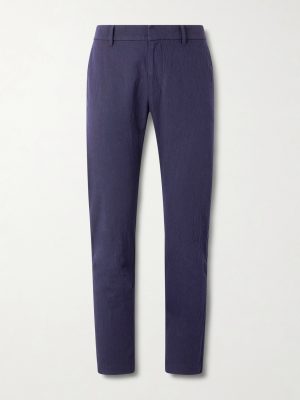 Slim-Leg Crinkled Cotton-Blend Trousers Slim-Leg Crinkled Cotton-Blend Trousers