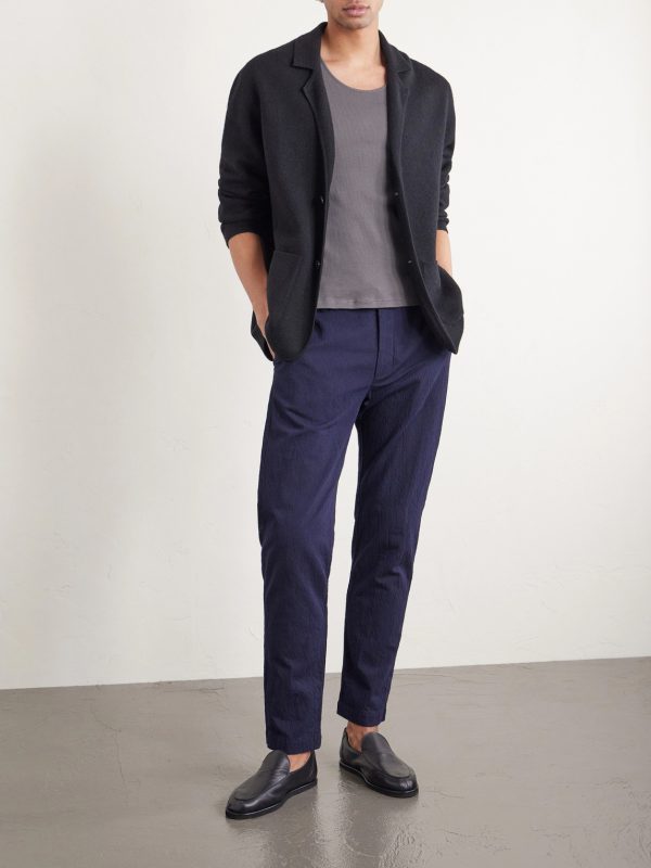 Slim-Leg Crinkled Cotton-Blend Trousers - OU